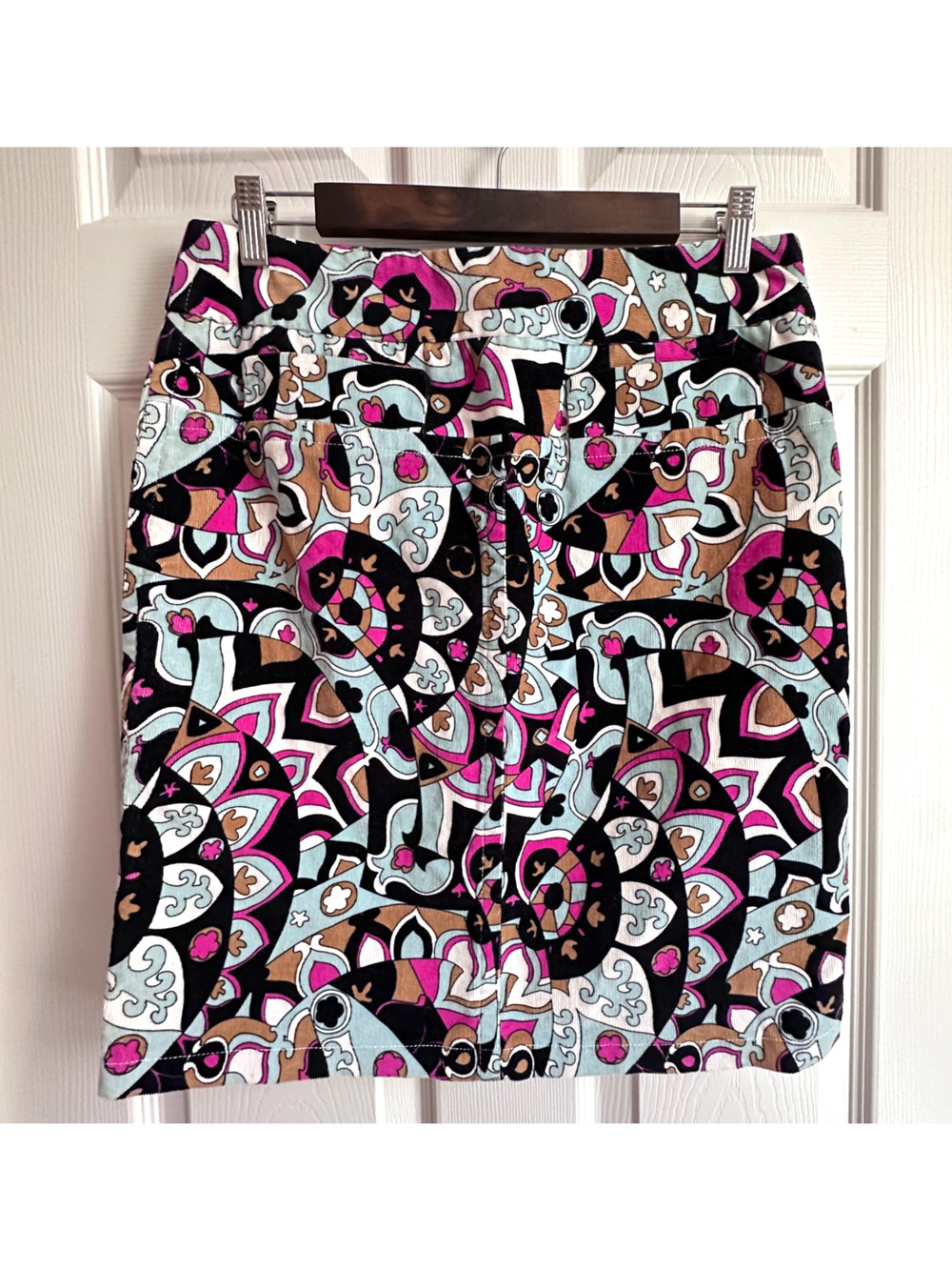 Etcetera Womens Size 8 Mod Abstract Geometric Paisley Corduroy Mini Pencil Skirt